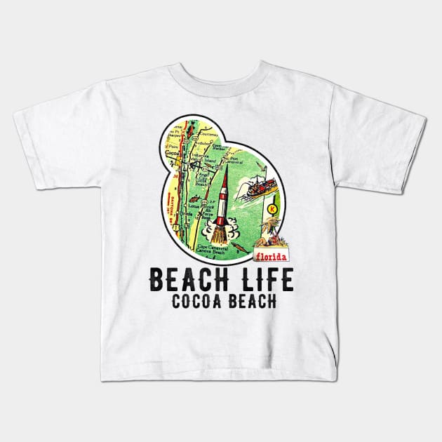 Florida Cocoa Beach Vintage Map Ocean Beach Life Kids T-Shirt by Joaddo